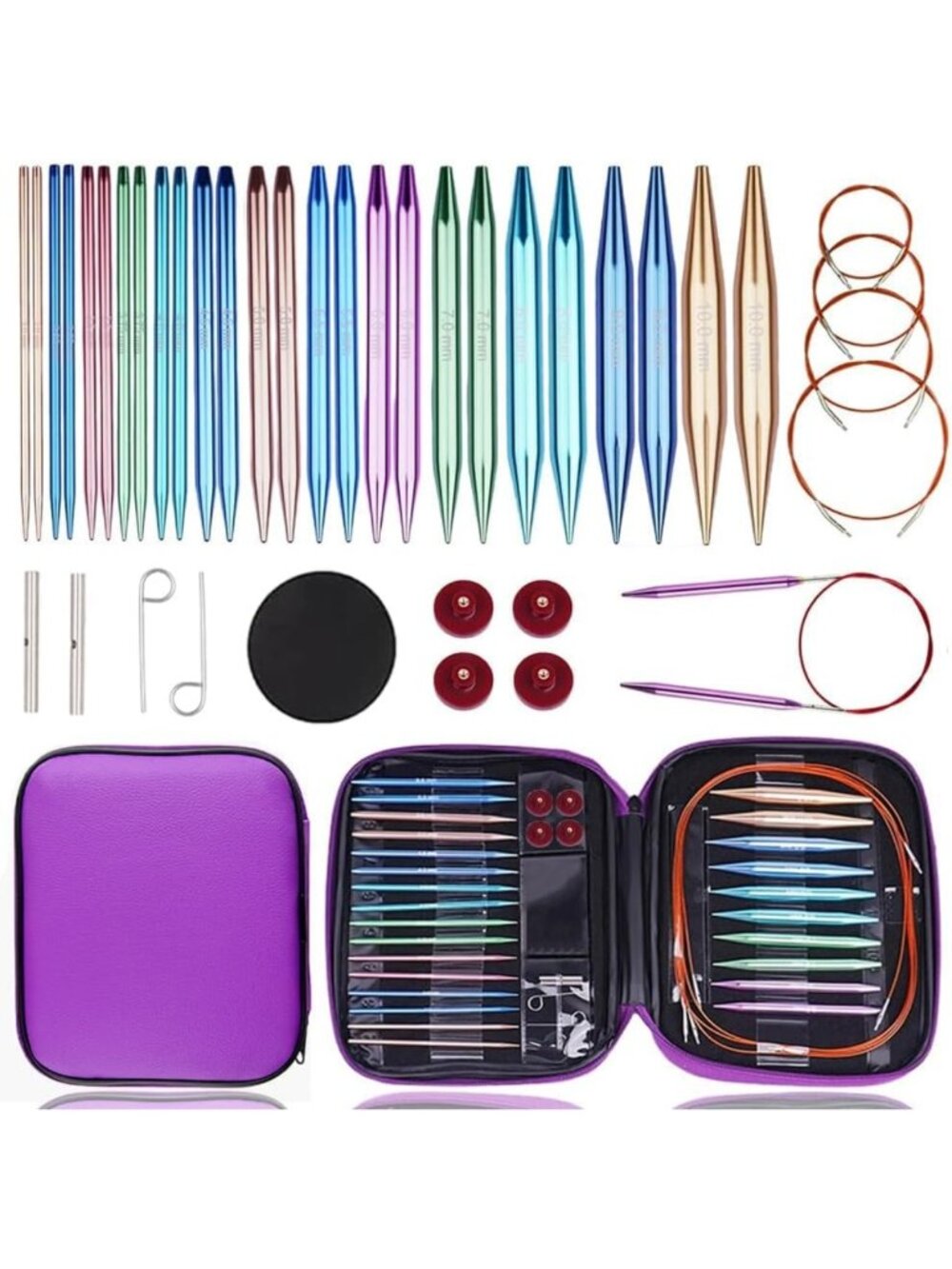 13 Pairs Circular Knitting Needles Set with Cables, Sizes 3.0-10.0mm, Craft